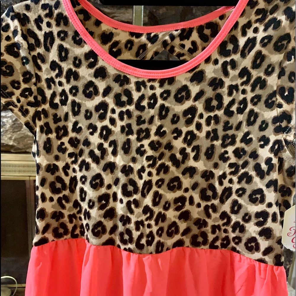 Faded  Glory NWT Coral /Leopard Girl Dress - Picture 2 of 3
